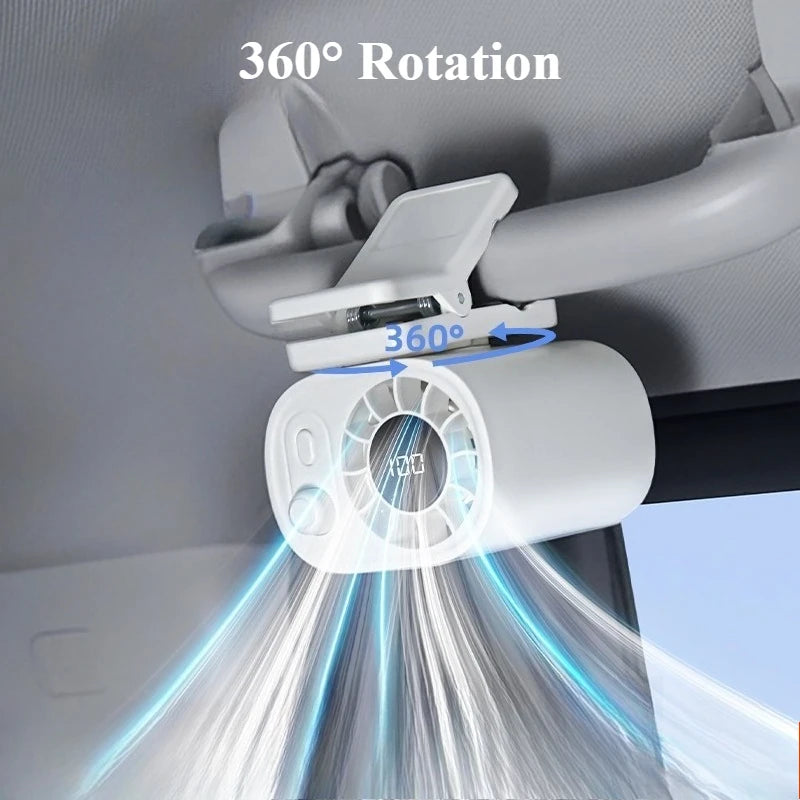 Portable 360° Rotatable Car Clip Fan - 100 Speed Settings, USB Rechargeable, Low Noise Mini Fan for Versatile Clamping